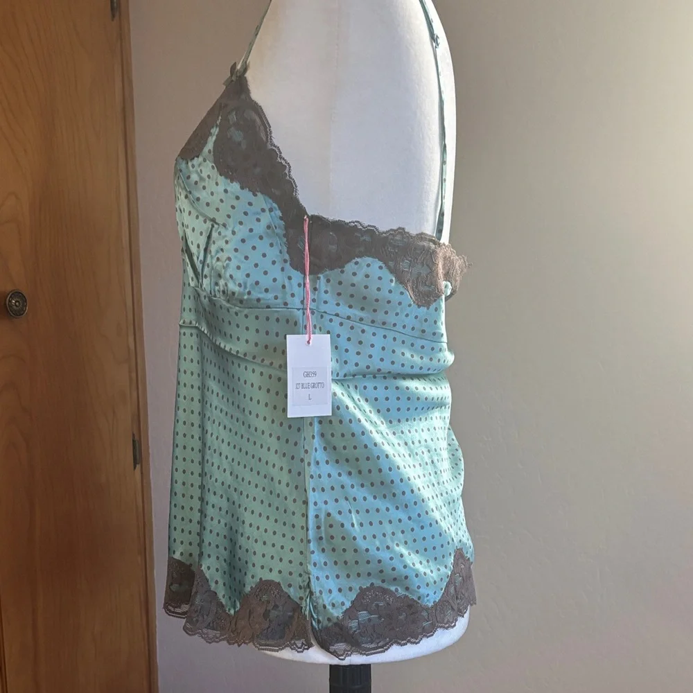 Gold Hawk 100% Silk Teal and Brown Lace Chemise - Picture 2 of 7